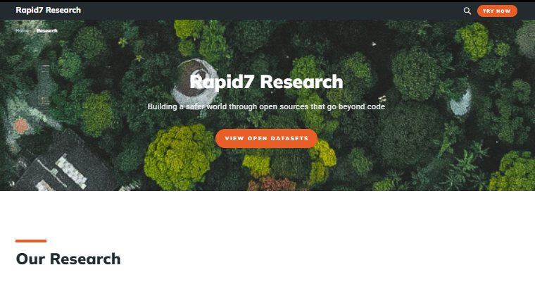 Screenshot of Rapid7's research page